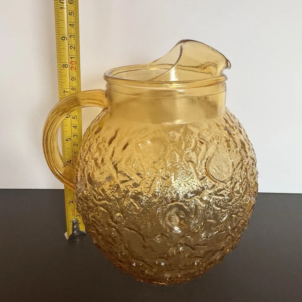 Vintage Anchor Hocking Lido Milano Amber Tea Lemonade Bubble Crinkle Pitcher Gal